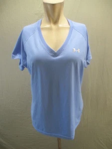 Under Armour Größe L Damen blau Heatgear Kurzarm V-Ausschnitt sportliches TShirt 983 - Bild 1 von 9