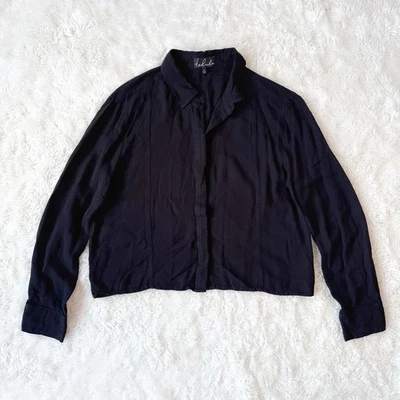 Aritzia Talula Mujer Negro Calce Cuadrado Botones Corto Manga Larga PEQUEÑO Preppy Foto 1 de 4