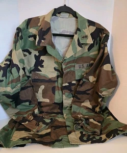 Vintage US Army Jacket Men's Large -Long Camo Combat Military Woodland - Picture 1 of 9