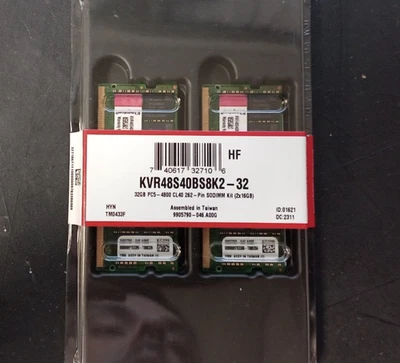 32GB Kingston 2x Pack 16GB KVR48S40BS8K2-32 DDR5 PC5-4800 262-pin Laptop RAM - Image 1 of 4