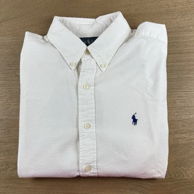 Camisa POLO Ralph Lauren Seersucker Blanca S/S Calce Clásico Abotonada Para Hombre’s L Foto 1 de 4