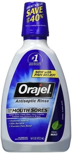Orajel Antiseptic Mouth Sore Rinse Pain Relief Healing Fresh Mint Flavor 16oz - Picture 1 of 7