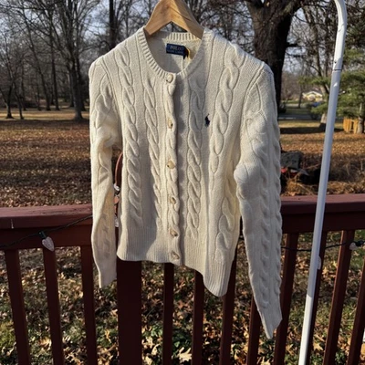 Cárdigan Polo Ralph Lauren Punto Cable Lana Cuello Redondo - Para Mujer Talla S Nuevo con Etiqueta Foto 1 de 4