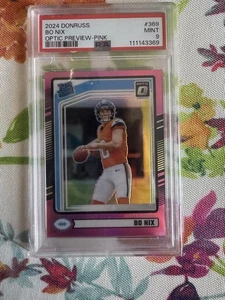 2024 Panini Donruss - Rated Rookie Bo Nix #369 Optic Preview Pink Prizm - PSA 9 - Picture 1 of 2