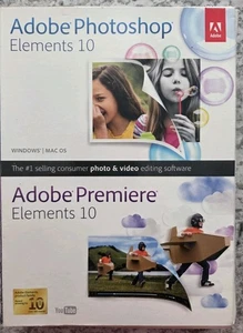Adobe Photoshop Elements 10 and Adobe Premiere Elements 10 w/ Serial Numbers - Picture 1 of 3