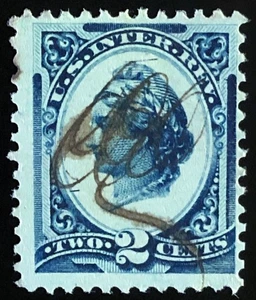 R152 1875 US Internal Revenue Blue 2c Tax Stamp Used - Picture 1 of 3