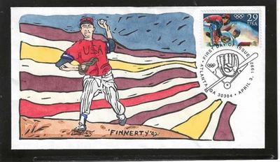 HAND PAINTED BASEBALL FDC 1992 ATLANTA, GA FINNERTY CACHET - Image 1 of 2