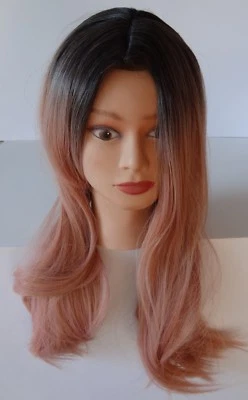 Costume Cosplay Wig Long Straight Two Tone Wigs Faded Orange Ombre Dark Root - Image 1 of 4