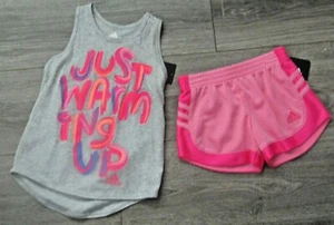 GIRLS SIZE 4 ADIDAS TANK TOP AND SHORT SET MED GRAY & LIGHT PINK NWT - Picture 1 of 3