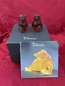 MIB FLAWLESS Art Glass Crystal DAUM France Pair FOO DOGS Pate De Verre Figurines - Picture 1 of 23