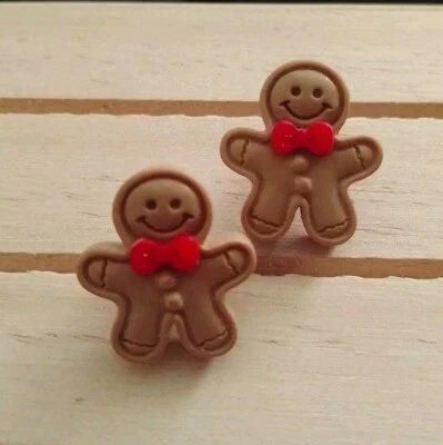Pendientes de hombre de pan de jengibre. Resina Acero Inoxidable Hecho a Mano Regalo Navidad  Foto 1 de 4