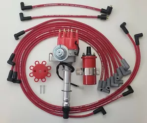 CHEVY 327 350 SMALL CAP HEI DISTRIBUTOR + RED COIL + 8.5mm WIRES UNDER EXHAUST - Picture 1 of 7