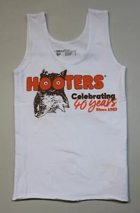 HOOTERS WHITE LYCRA GIRLS CELEBRATING 40 YEARS (XS) X-SMALL OWL UNIFORM TANK TOP - Picture 1 of 11
