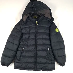 Gap Kids Fleece Lined Puffer Jacket Youth XX-Large Black Boys Hooded Heavy Patch - Picture 1 of 12