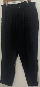 Country Road Women’s Size 14 Black French Linen Straight Leg Elastic Waist Pants - Picture 1 of 10