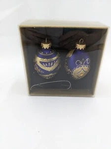 Celebrate It Purple & Gold Hand Blown Glass Egg Shaped Ornament Etched (C3-574) - Picture 1 of 4