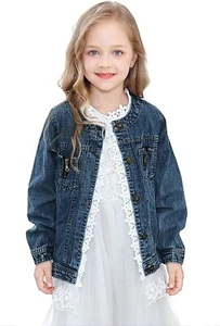 Kids Jean Jacket Toddler Girls Spring Denim Jackets Lace Outwear Cowboy Overcoat - Picture 1 of 6