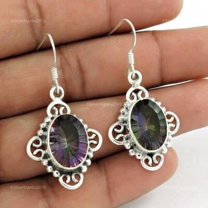 Natural Mystic Topaz 925 Sterling Silver Pretty Dangle Earrings Jewellery - Foto 1 di 5