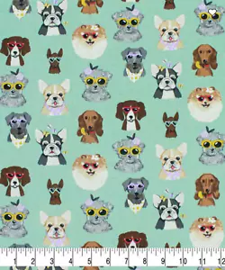 Hunde mit Sonnenbrille Stoff - 18" x 44" 100% Baumwolle - Bild 1 von 1