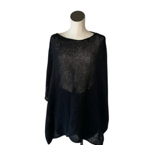 Neu mit Etikett Zara schwarzer Oversize Wollmischung Strick Poncho Cape halbtransparent XS-S - Bild 1 von 7