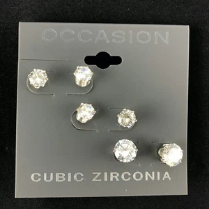 Pendientes de ocasión Kohl's 3 pares de tachuelas plateadas de circonitas cúbicas de 1/4" - 5/16" - Imagen 1 de 1
