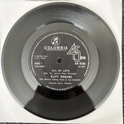 Cliff Richard – All My Love (Solo Tu) 7'' Vinyl SINGAPORE IMPORT 1967 TESTED EX - Image 1 of 4