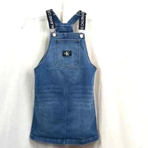 Calvin Klein Girls jumper skirt Blue Jeans Monogram Logo Straps Denim skirtalls - Picture 1 of 5