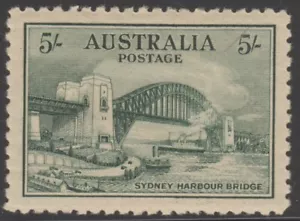 Stamp 1932 Australia 5/- green Sydney Harbour Bridge MH well centred, lovely - Bild 1 von 2