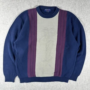 Vintage Sutter & Grant Golf Sweater Men L Navy Blue Striped Pullover 80s 90s - Picture 1 of 8