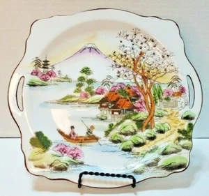 "Antiguo Plato Decorativo de Porcelana de Colección Pared Asiático Japonés 10 1/4"" por 9 1/2" - Imagen 1 de 12