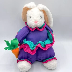 Nylon Bunny Rabbit Plush Carrot Pink Purple Sherpa Parachute Puffy Neon Vtg 12in - Picture 1 of 9