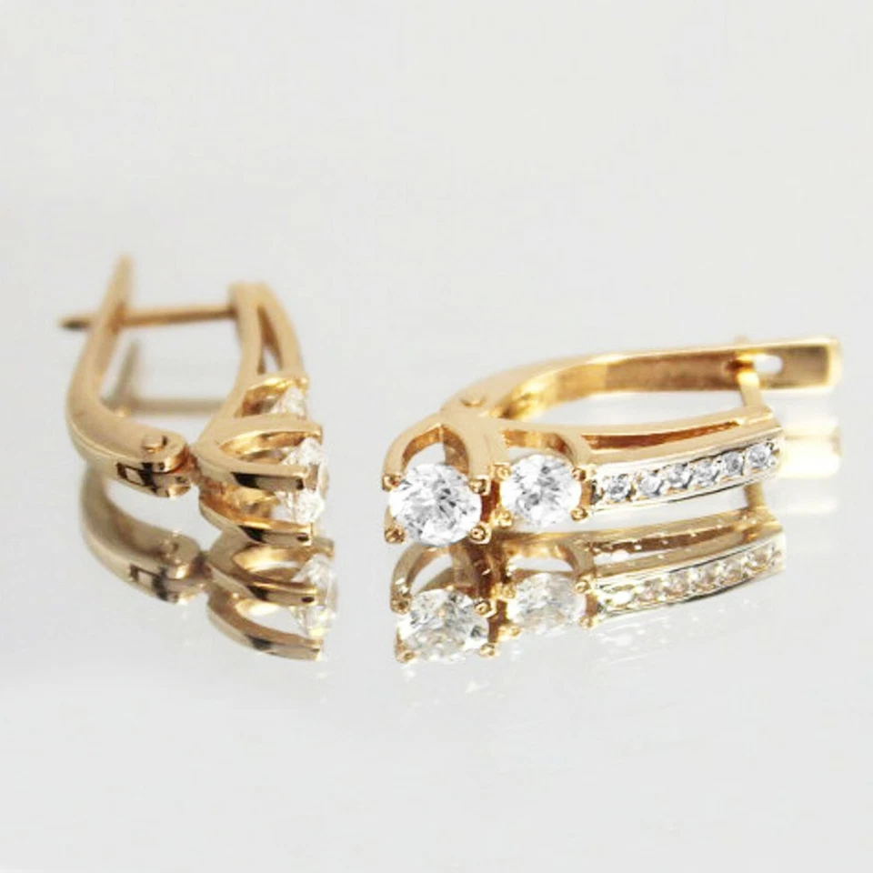 1.20 Ct Dangle LeverBack Real Moissanite Hoop Earrings 14k Gold Plated Silver - Image 1 of 4