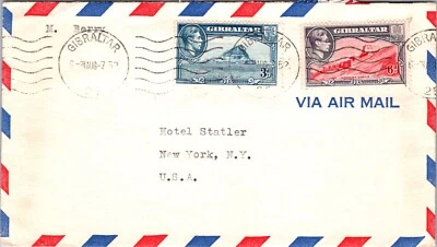 GIBRALTAR 1950'S BRITISH POSTAL AIRMAIL COVER ADDR USA CANC GIBRALTAR - Image 1 of 2