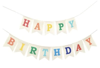 Colorida pancarta de arpillera de feliz cumpleaños, montada duradera señal de feliz cumpleaños... Foto 1 de 3