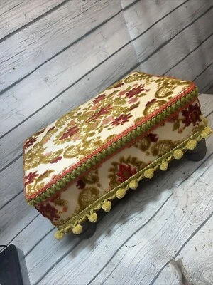 Vintage Handmade 4 Footed Tapestry Foot Stool Ottoman Bench Unique Boho 70’s - Image 1 of 4