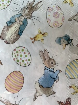 Peter Rabbit Napkins 20 Count Luncheon Dinner Size Easter Eggs Beatrix Potter 6" - Image 1 of 4