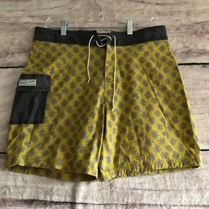 Kanvas by Katin Mache Board Shorts 32 Mens Yellow Floral Snap Fly Swim Trunks - Picture 1 of 12