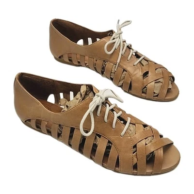 Sandália Jeffrey Campbell Ibiza Hoyt Sapato Couro Marrom Liso com Cadarço Feminina Tamanho 10 - Imagem 1 de 4