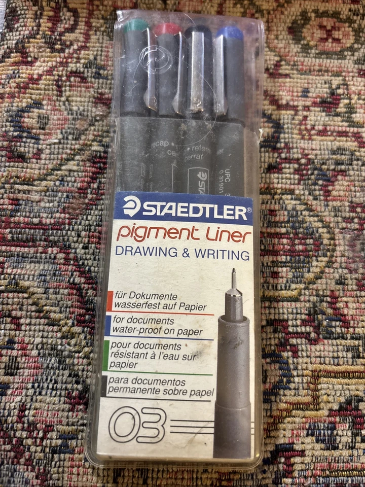 Staedtler Pigment Liners, Black , Blue, Green, Red. Size 03, Vintage Set  Foto 1 de 1