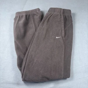 Y2K Pantalone Nike Uomo XL Marrone Pile Joggers Zip Polsino Ricamato Logo Swoosh - Foto 1 di 12