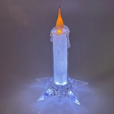 Battery Operated LED Flame Flickering Silver Glitter Candle Star Base FREE SHIP! - Image 1 of 4