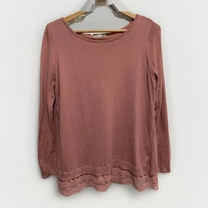 Roz & Ali Dressbarn Women’s Sweater Long Sleeve Pullover Size Large Pink Lace - Picture 1 of 10