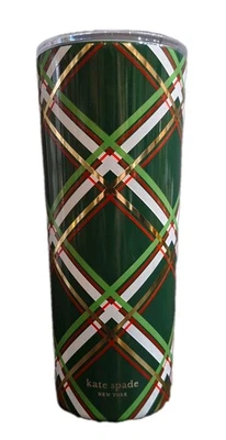 Xadrez Kate Spade New York abeto 24 oz aço inoxidável copo de viagem de férias  - Imagem 1 de 4