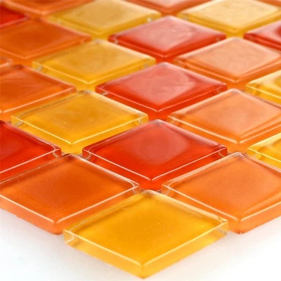 MOSAFIL Glasmosaik Fliesen Matte Gelb Rot Orange Küchenspiegel Dusche Boden Wand WC Bad