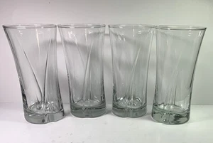 4 Anchor Hocking Flair Clear Glasses Curved Lines Tea Glasses 6 1/4" Tall - Picture 1 of 8