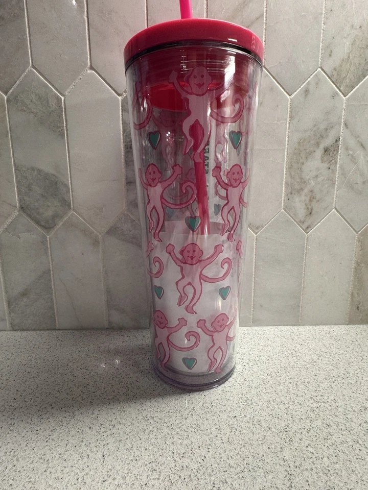Starbucks X Roller Rabbit Lovely Monkey edición limitada 24 oz taza fría de plástico Foto 1 de 1