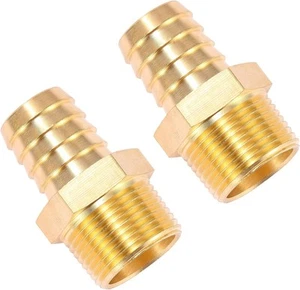 2 Stück Messing Schlauchverschraubung, Adapter, 1" Widerhaken x NPT Außenrohr, - Bild 1 von 1