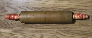 Vintage Solid Wood Rolling Pin Red Handles 17" Farmhouse Rustic Wooden Kitchen - Picture 1 of 8