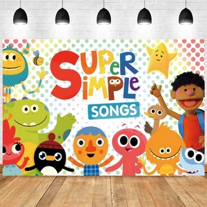 Banner de fondo de canciones súper simples dibujos animados animales fiesta de cumpleaños - Imagen 1 de 5