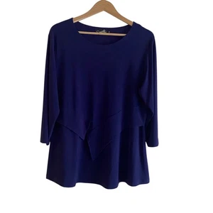 Sympli Tunic Woman 16 Purple Round Neck Stretch Asymmetrical Hem Lagenlook Artsy - Picture 1 of 15
